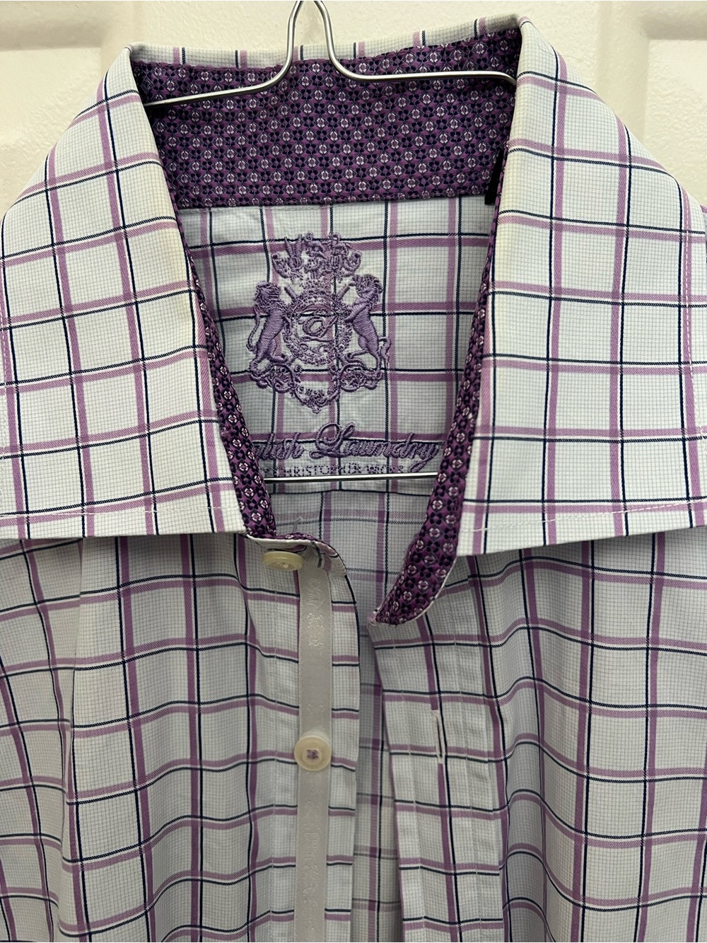 English Laundry Men’s Purple Plaid Men's Dress Shirt Size 15 1/2 34/35